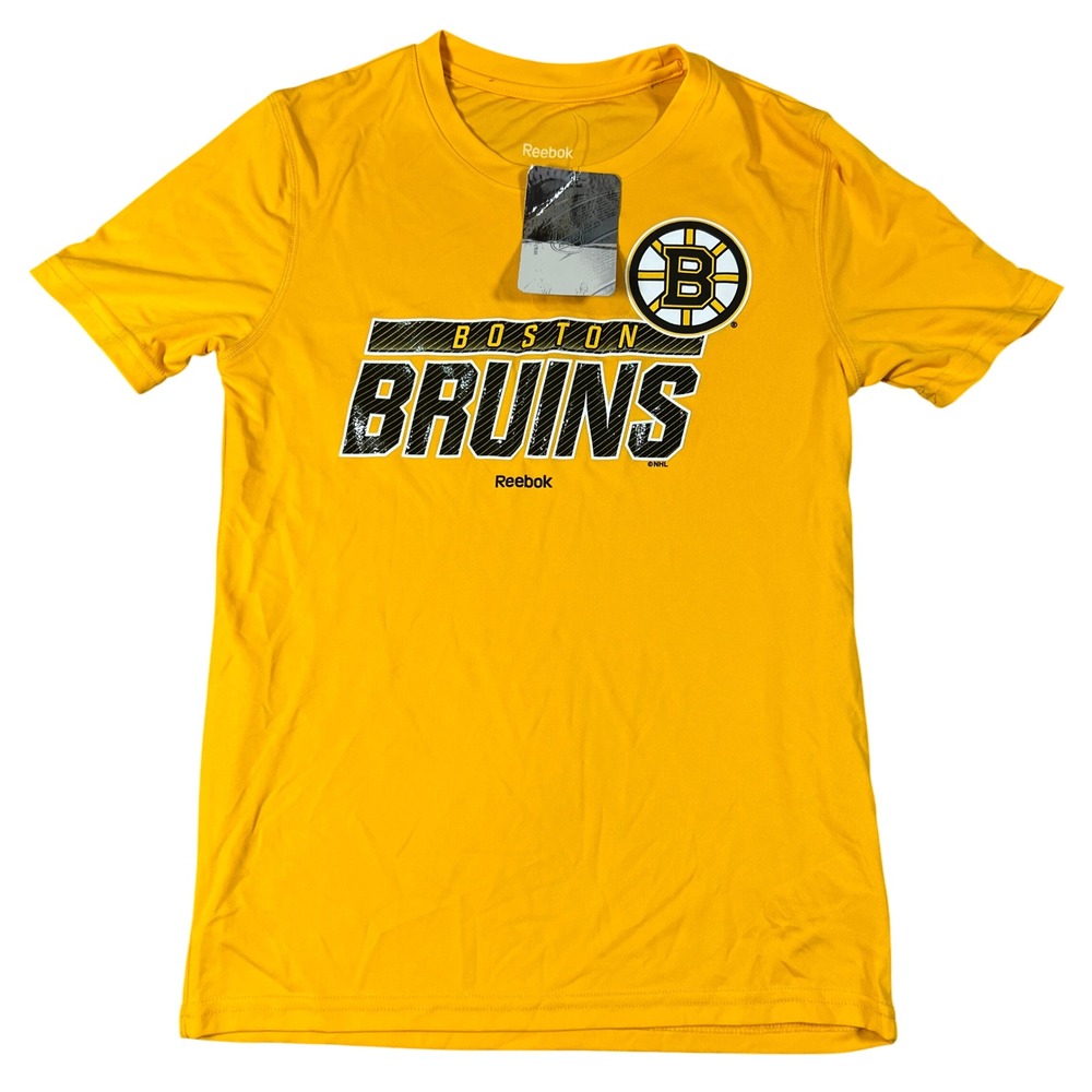 Reebok Boston Bruins NHL Kids Yellow Performance T-Shirt Size M 10/12 New